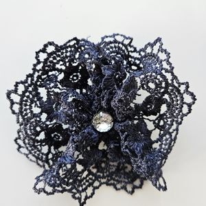 Navy Blue Crochet Crystal Center Flower Hair Clip | SZ 4"